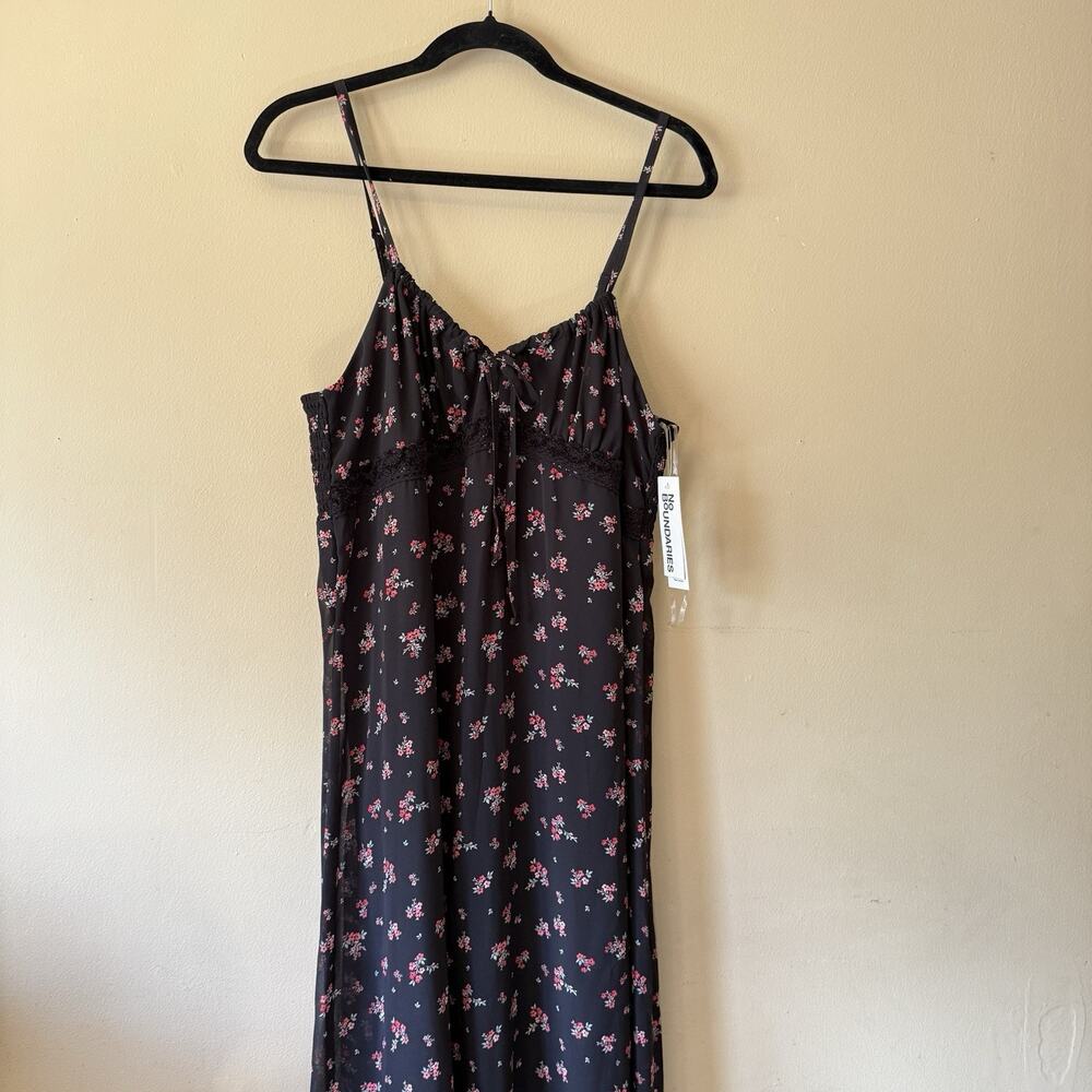 Whimsigoth Dress Women 20 Black Floral Lace Smocked Cami Midi Boho Fairy Goth